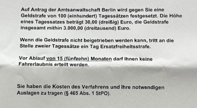 Скриншот письма со штрафом за вождение в Германии со старыми правами.