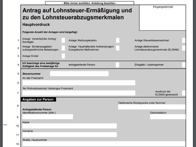 Анкета на смену налогового класса в Германии.